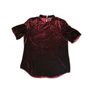 EILEEN FISHER Velvet Silk Blend Blouse Top Size S Burgundy Red Short Sleeve